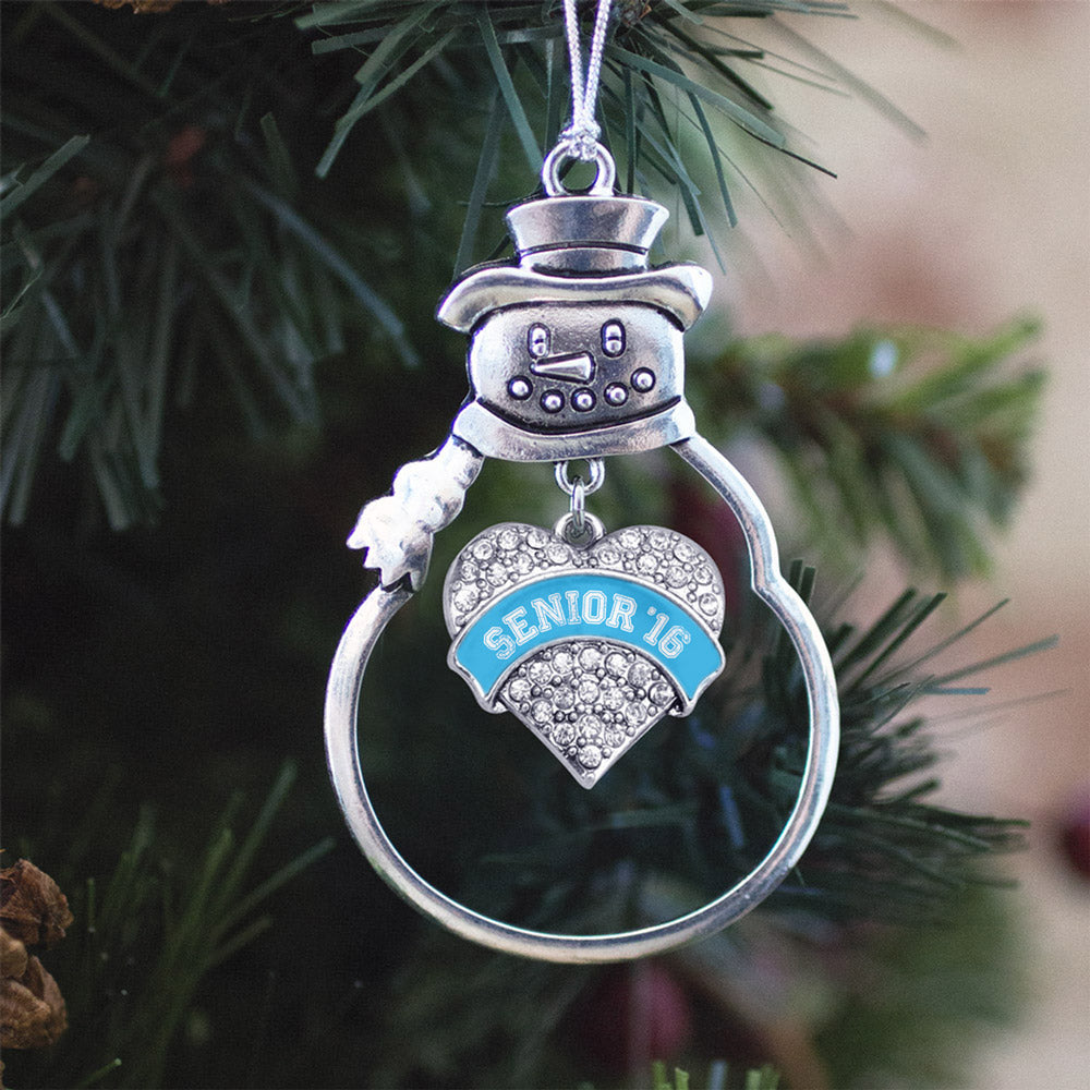 Silver Blue Senior 2016 Pave Heart Charm Snowman Ornament