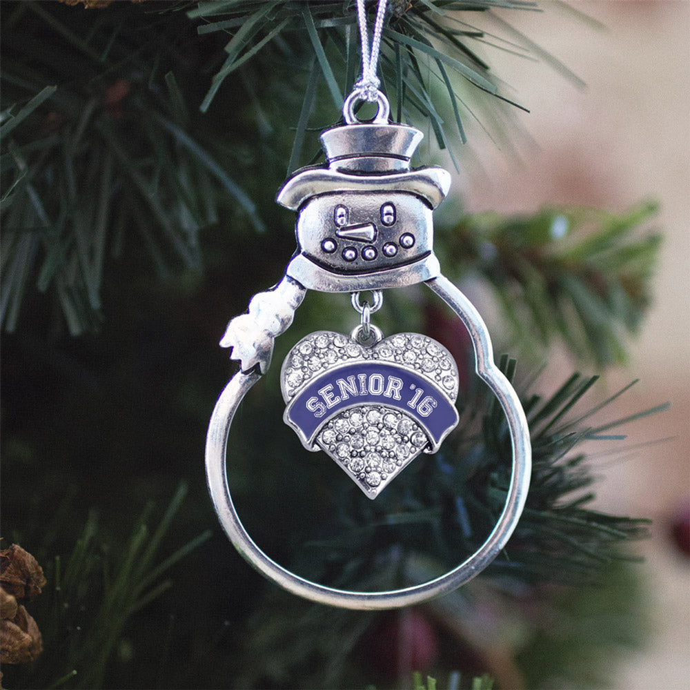 Silver Navy Blue Senior 2016 Pave Heart Charm Snowman Ornament