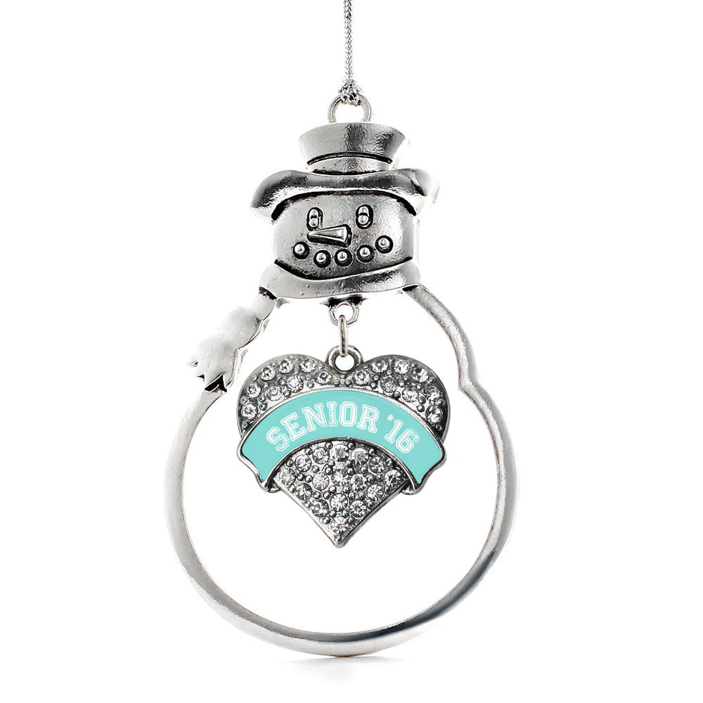 Silver Teal Senior 2016 Pave Heart Charm Snowman Ornament