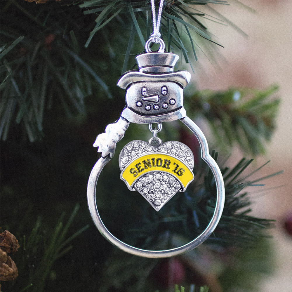 Silver Yellow Senior 2016 Pave Heart Charm Snowman Ornament