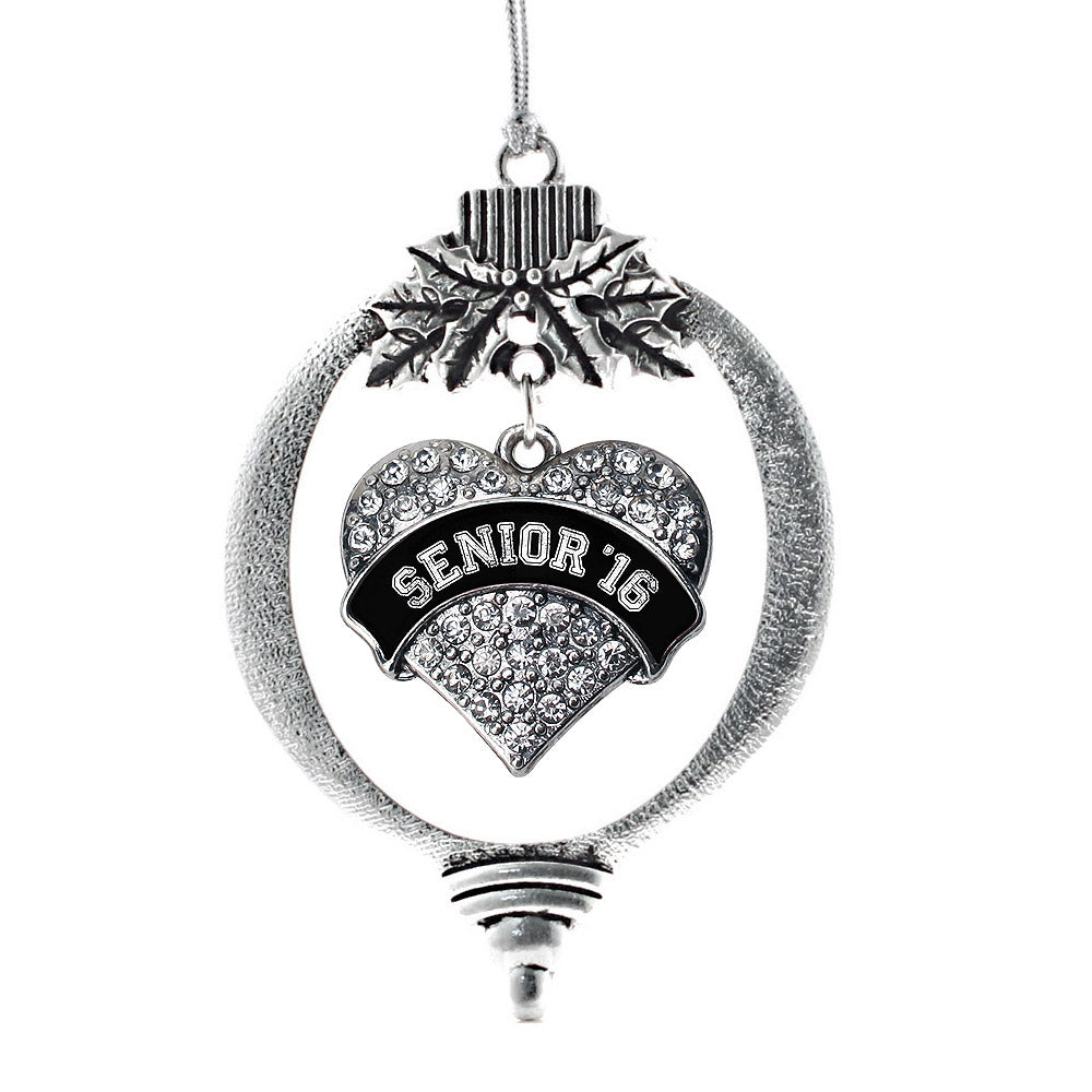 Silver Black and White Senior 2016 Pave Heart Charm Holiday Ornament