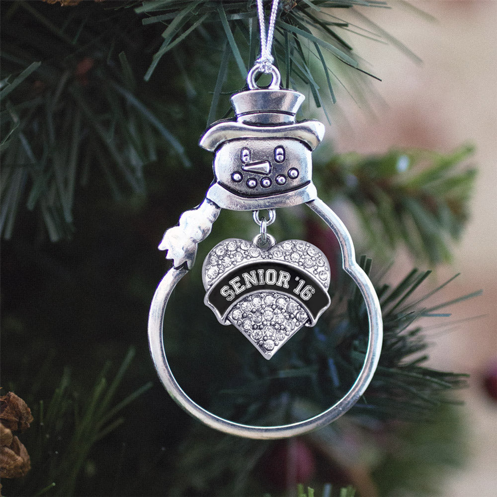 Silver Black and White Senior 2016 Pave Heart Charm Snowman Ornament
