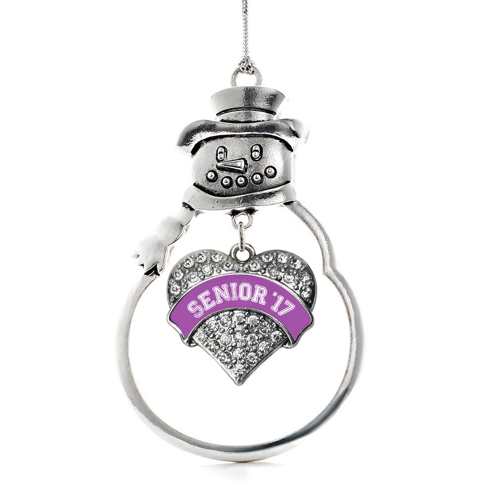 Silver Purple Senior 2017 Pave Heart Charm Snowman Ornament