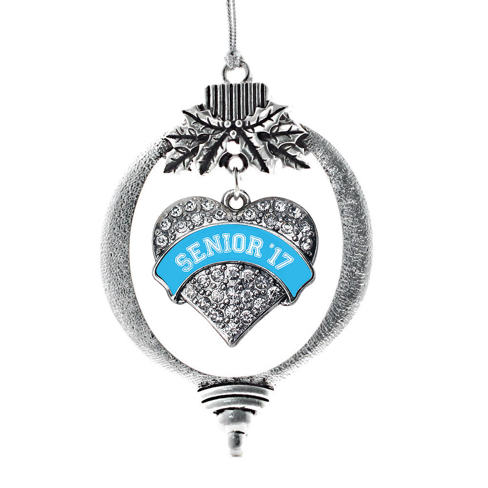 Silver Blue Senior 2017 Pave Heart Charm Holiday Ornament