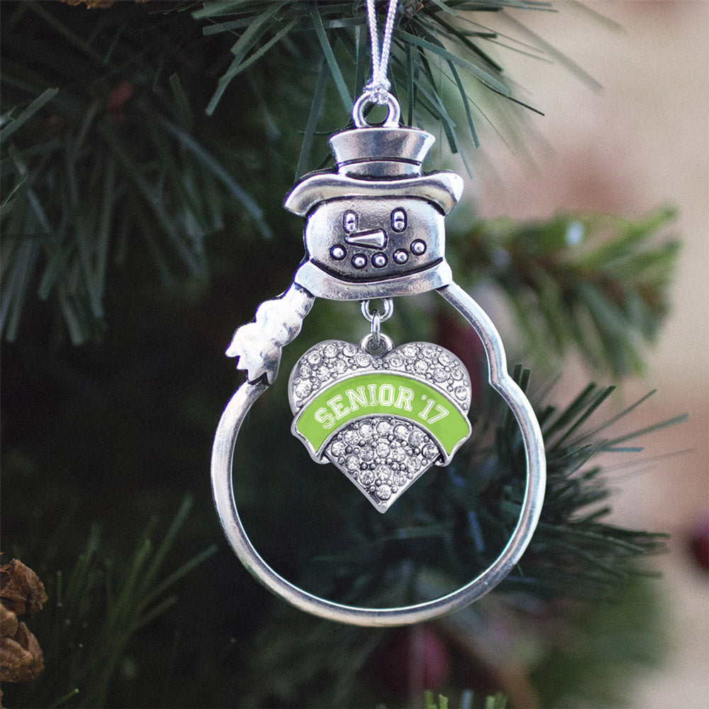 Silver Lime Green Senior 2017 Pave Heart Charm Snowman Ornament