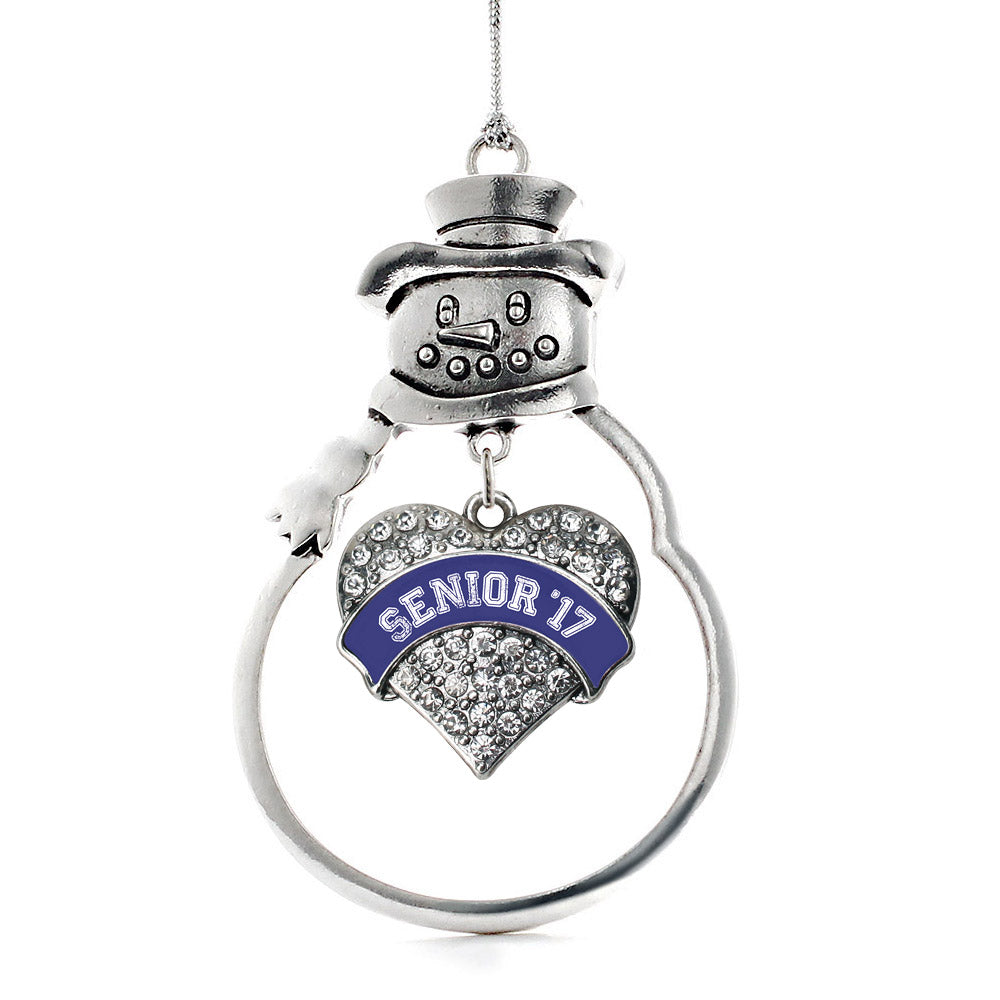 Silver Navy Blue Senior 2017 Pave Heart Charm Snowman Ornament