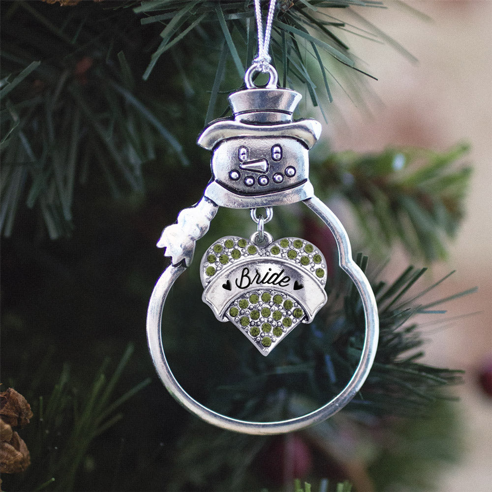 Silver Green Bride Green Pave Heart Charm Snowman Ornament