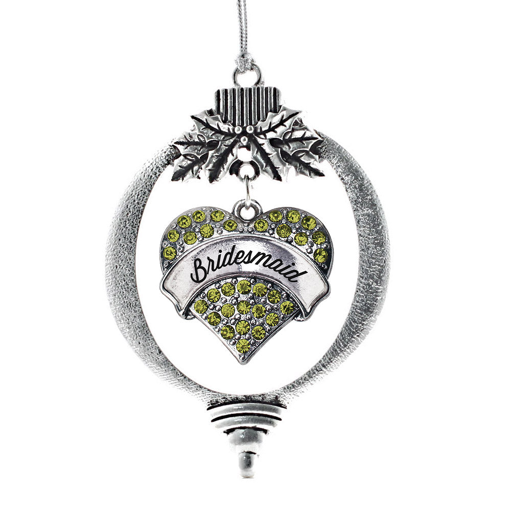 Silver Green Bridesmaid Green Pave Heart Charm Holiday Ornament