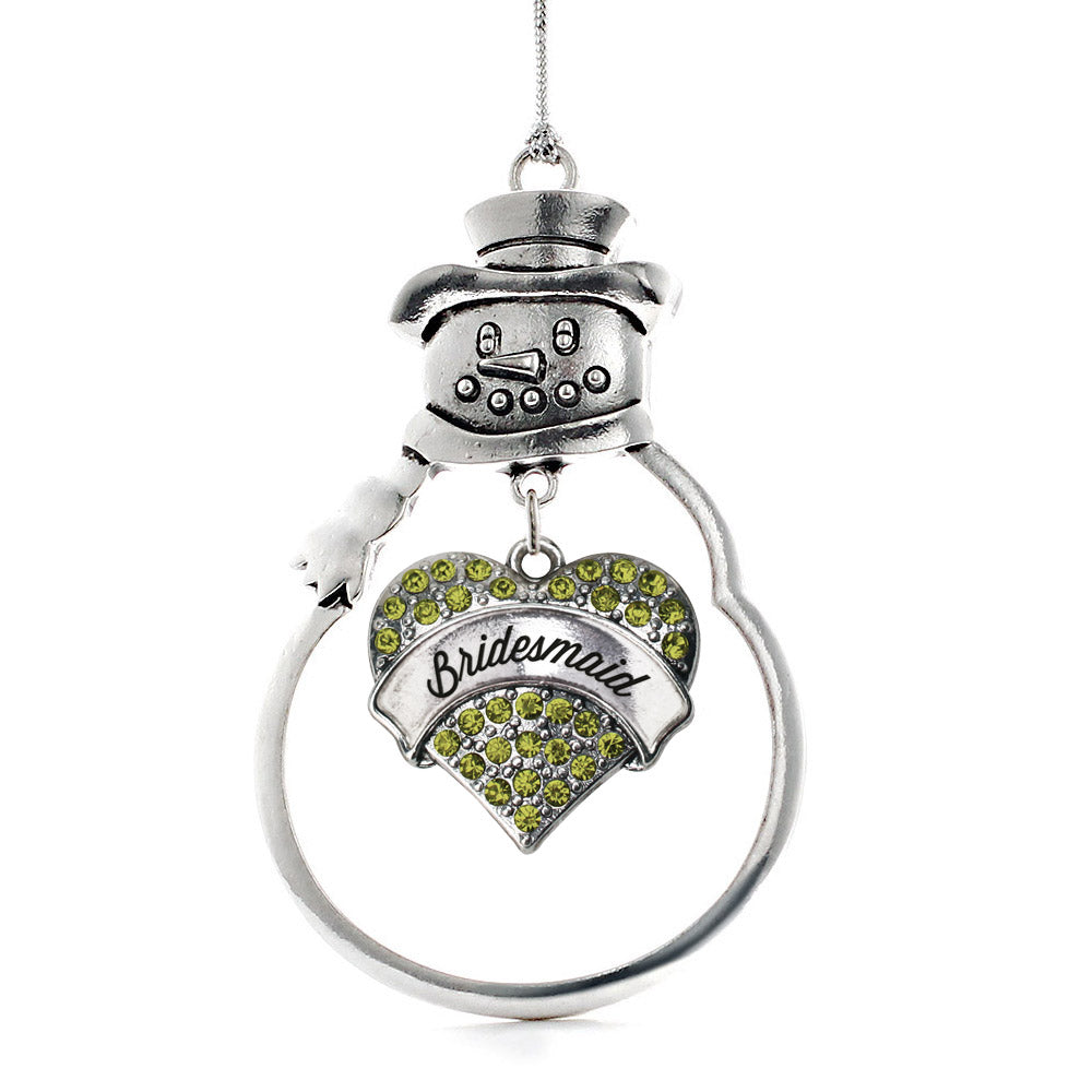 Silver Green Bridesmaid Green Pave Heart Charm Snowman Ornament