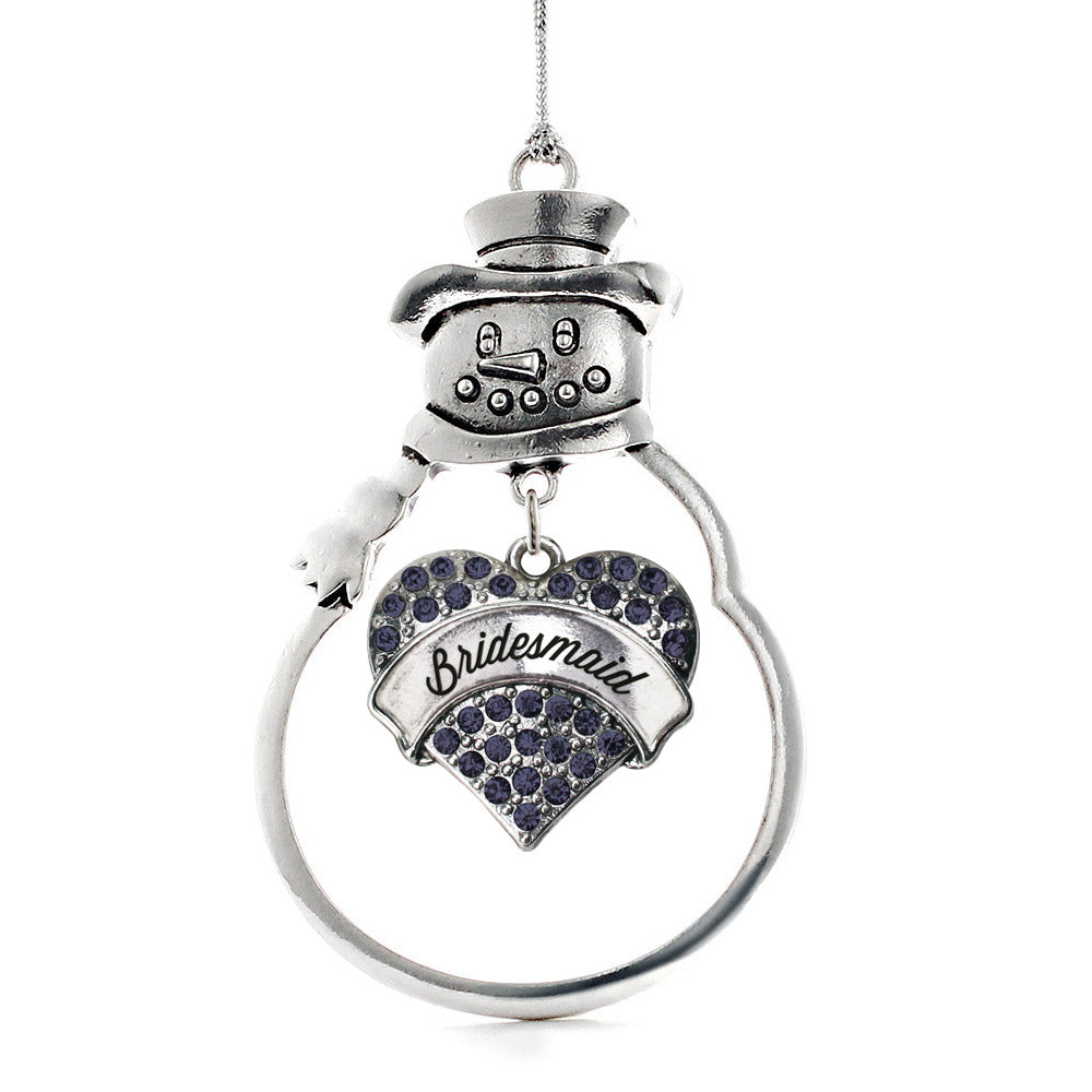 Silver Navy Bridemaid Blue Pave Heart Charm Snowman Ornament