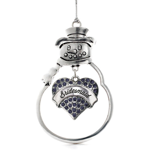 Silver Navy Bridemaid Blue Pave Heart Charm Snowman Ornament