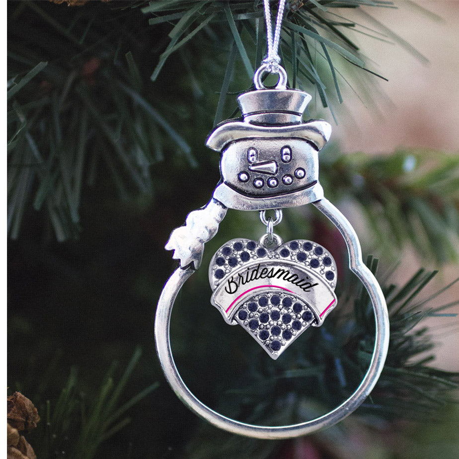 Silver Navy Bridemaid Blue Pave Heart Charm Snowman Ornament