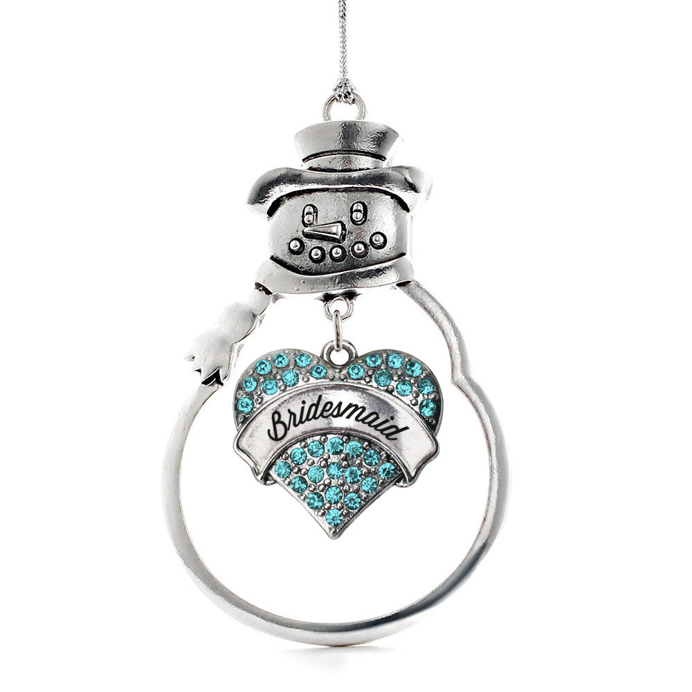 Silver Aqua Bridemaid Aqua Pave Heart Charm Snowman Ornament