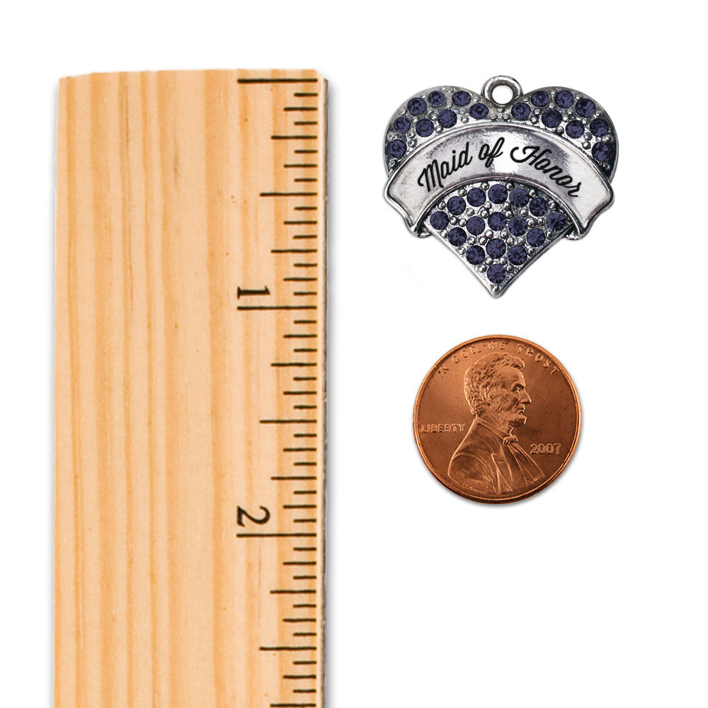 Silver Navy Maid of Honor Blue Pave Heart Charm Holiday Ornament