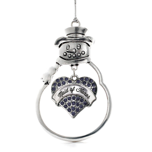 Silver Navy Maid of Honor Blue Pave Heart Charm Snowman Ornament