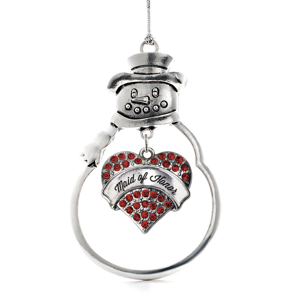 Silver Red Maid of Honor Red Pave Heart Charm Snowman Ornament