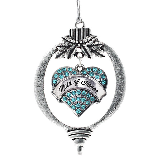Silver Aqua Maid of Honor Aqua Pave Heart Charm Holiday Ornament