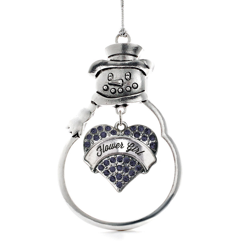 Silver Navy Flower Girl Blue Pave Heart Charm Snowman Ornament