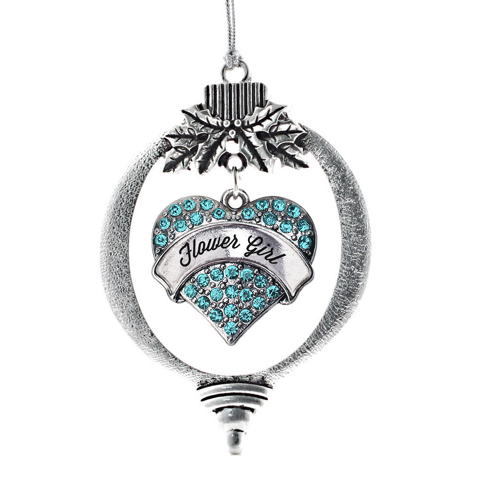 Silver Aqua Flower Girl Aqua Pave Heart Charm Holiday Ornament