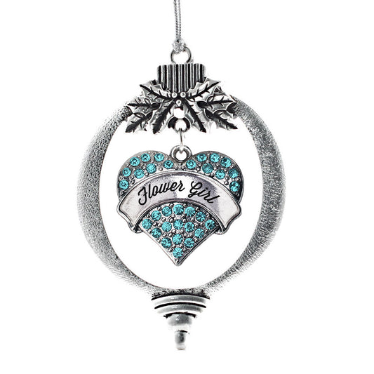 Silver Aqua Flower Girl Aqua Pave Heart Charm Holiday Ornament