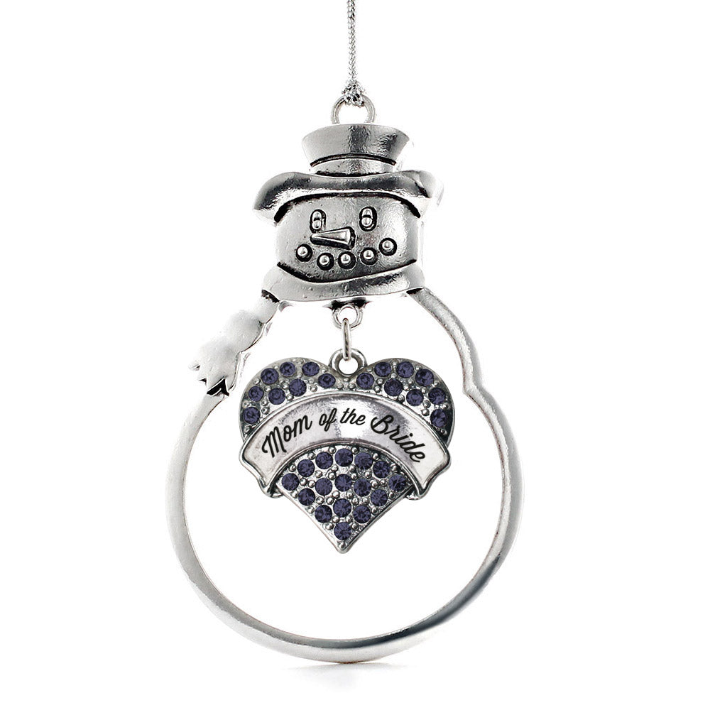 Silver Navy Mom of the Bride Blue Pave Heart Charm Snowman Ornament