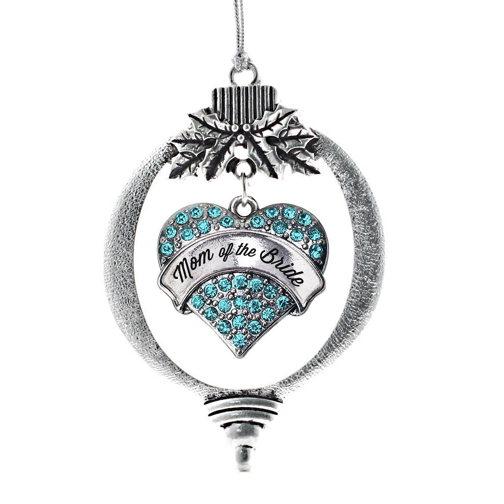 Silver Aqua Mom of the Bride Aqua Pave Heart Charm Holiday Ornament