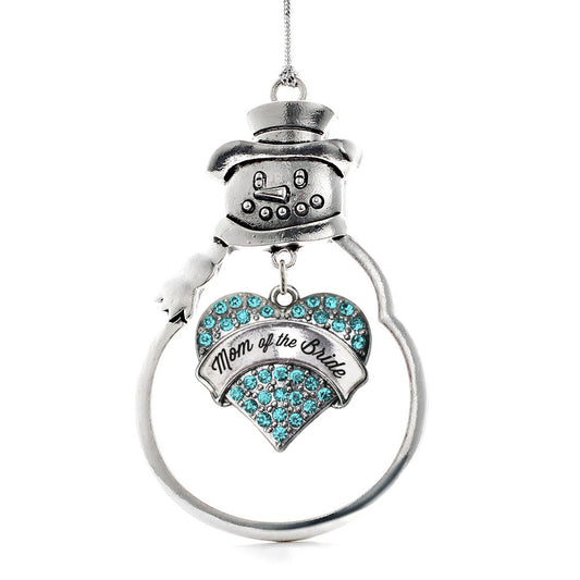 Silver Aqua Mom of the Bride Aqua Pave Heart Charm Snowman Ornament