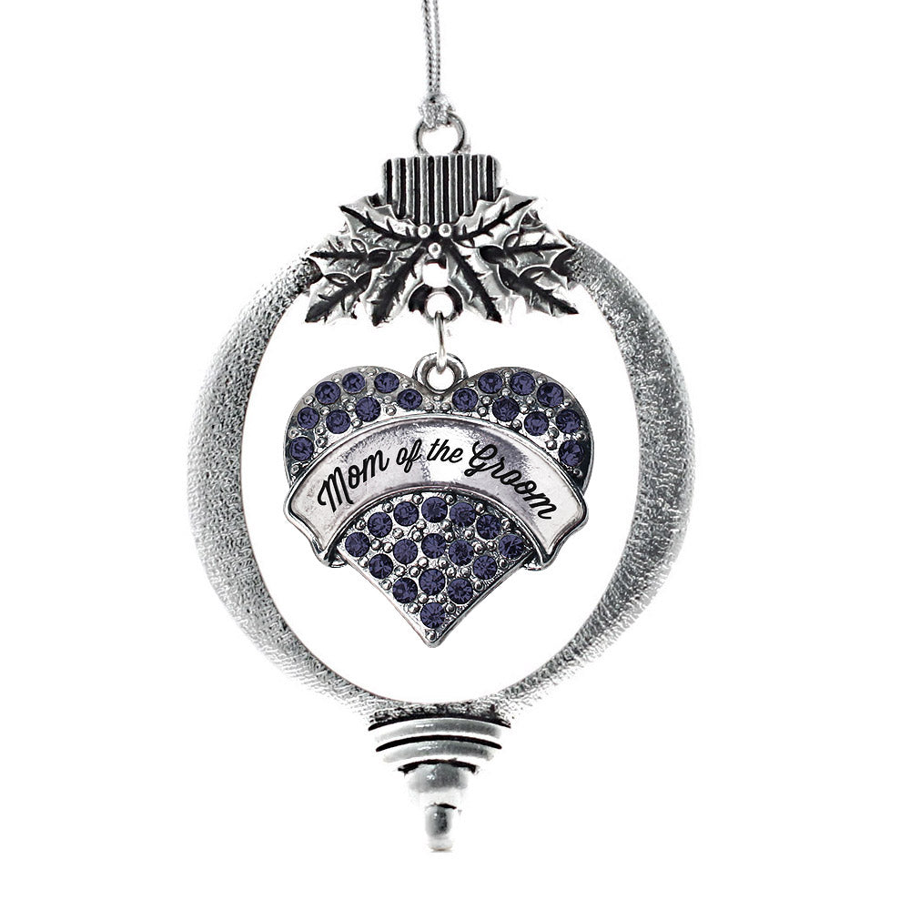 Silver Navy Mom of the Groom Blue Pave Heart Charm Holiday Ornament