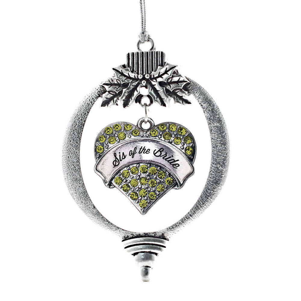 Silver Green Sis of the Bride Green Pave Heart Charm Holiday Ornament