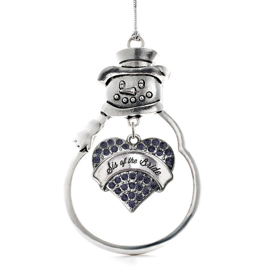 Silver Navy Sis of the Bride Blue Pave Heart Charm Snowman Ornament