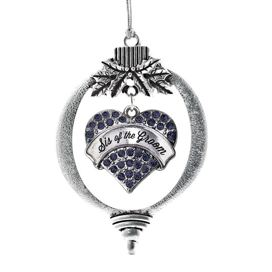 Silver Navy Sis of the Groom Blue Pave Heart Charm Holiday Ornament