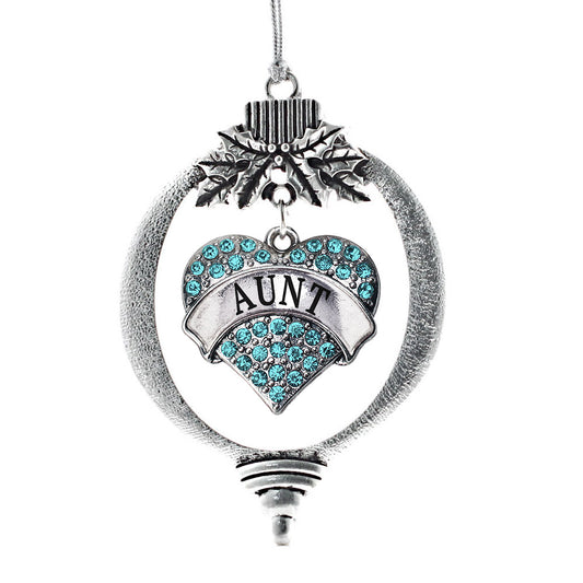 Silver Aunt Aqua Aqua Pave Heart Charm Holiday Ornament