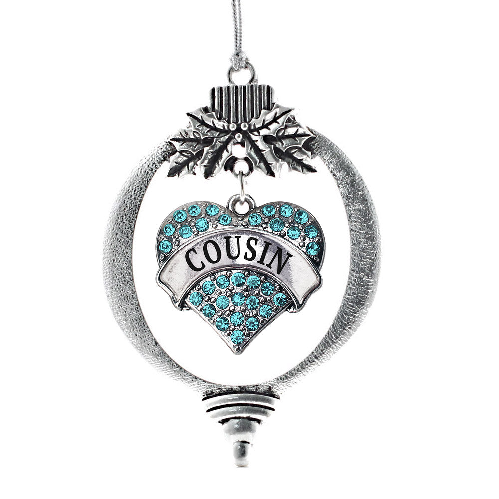 Silver Cousin Aqua Aqua Pave Heart Charm Holiday Ornament