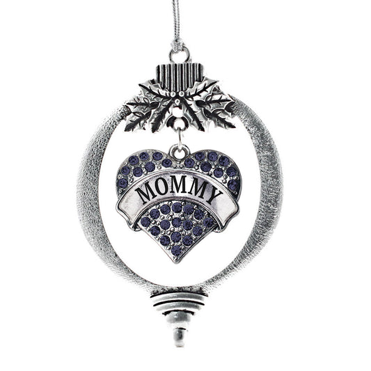 Silver Mommy Navy Blue Blue Pave Heart Charm Holiday Ornament