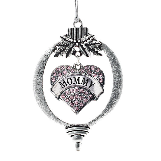 Silver Mommy Pink Pink Pave Heart Charm Holiday Ornament