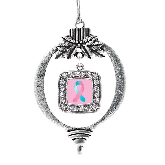 Silver SIDS Awareness Ribbon Square Charm Holiday Ornament