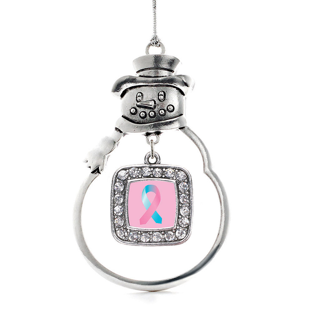 Silver SIDS Awareness Ribbon Square Charm Snowman Ornament