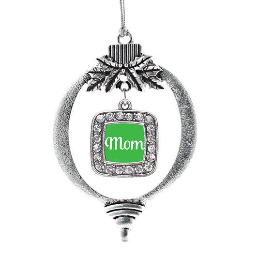 Silver Green Mom Square Charm Holiday Ornament