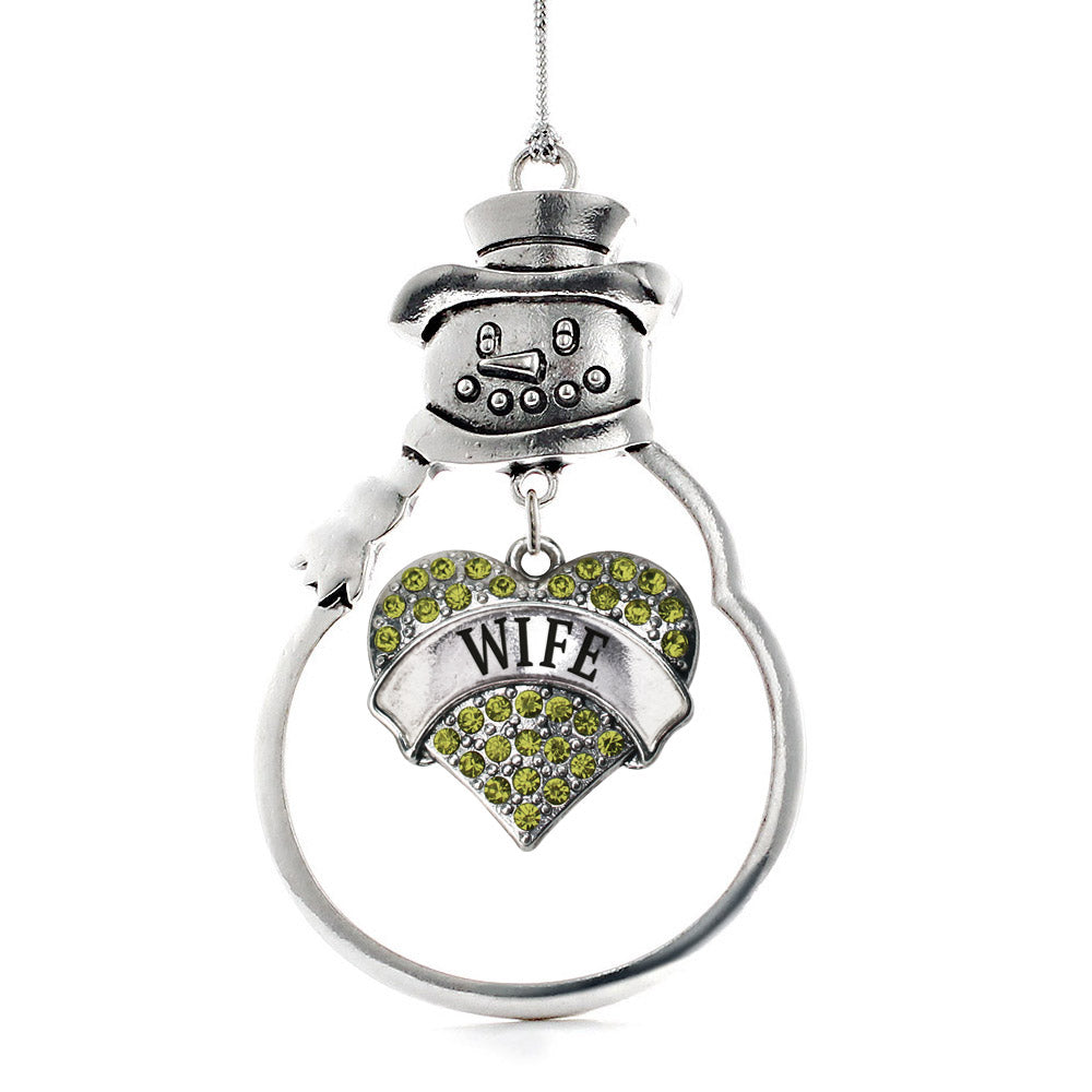 Silver Wife Green Green Pave Heart Charm Snowman Ornament