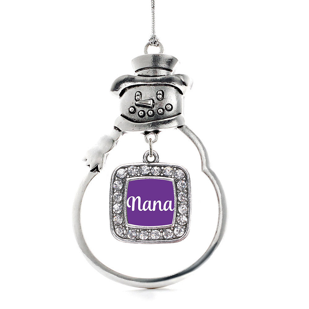 Silver Purple Nana Square Charm Snowman Ornament