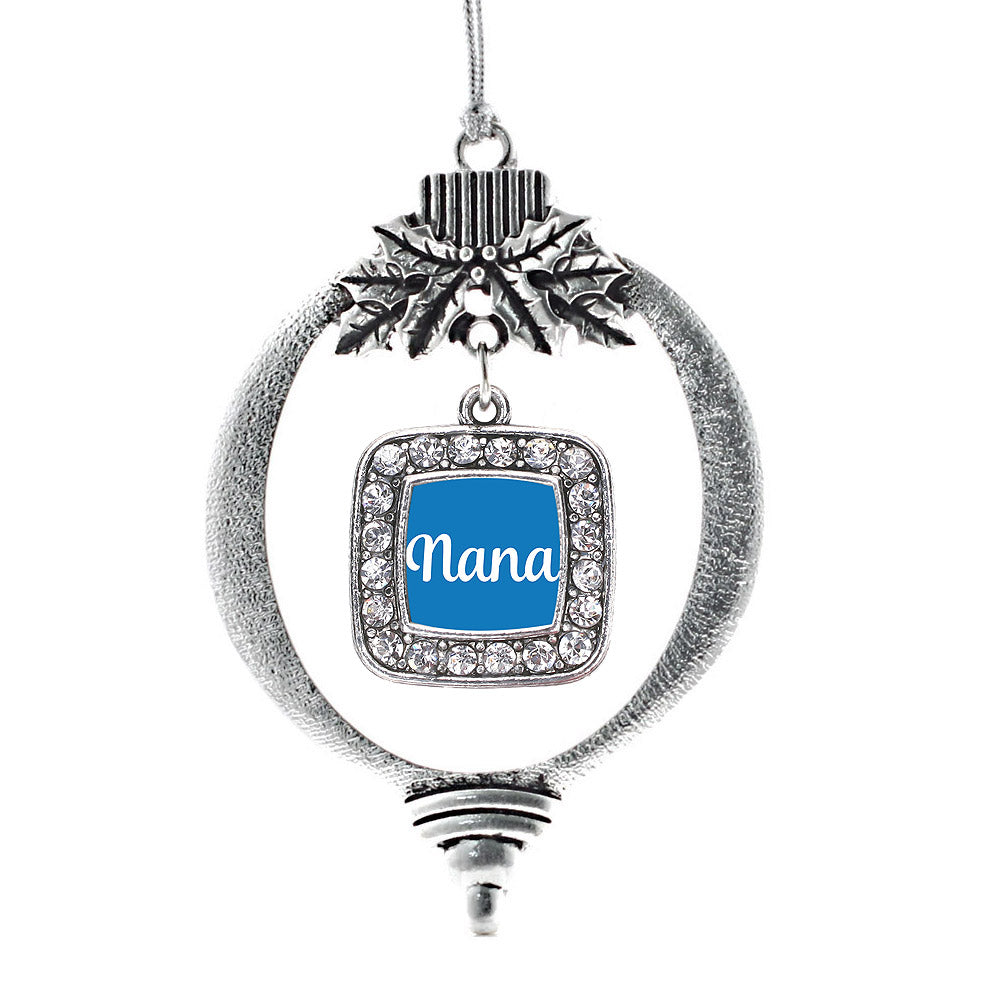Silver Blue Nana Square Charm Holiday Ornament