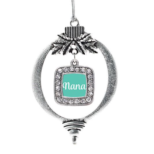 Silver Teal Nana Square Charm Holiday Ornament