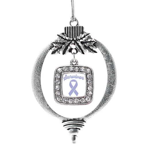 Silver Periwinkle Ribbon Survivor Square Charm Holiday Ornament