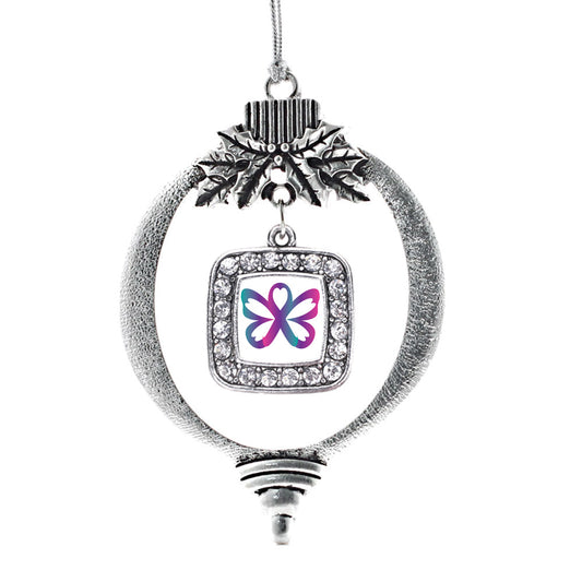 Silver Thyroid Butterfly Square Charm Holiday Ornament