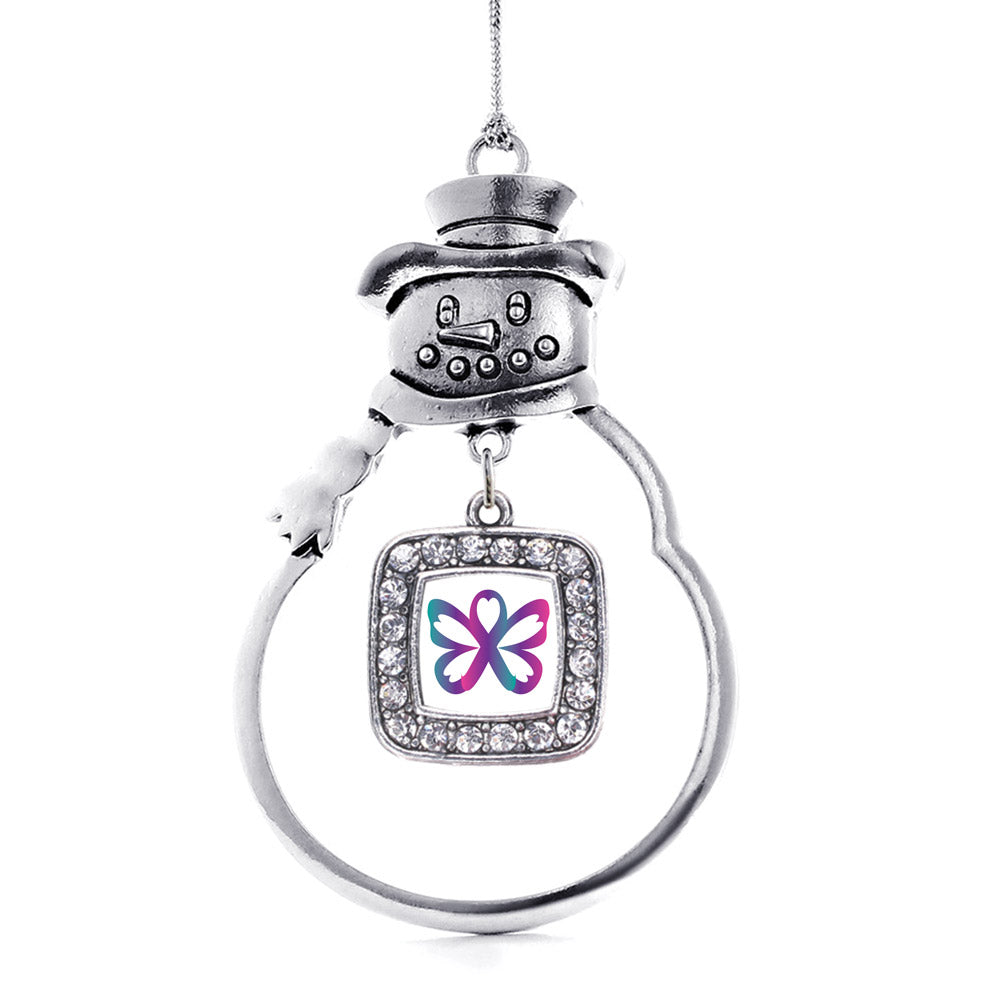 Silver Thyroid Butterfly Square Charm Snowman Ornament