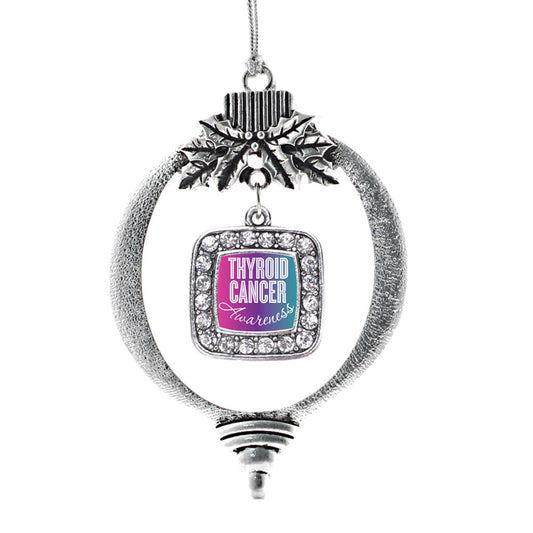 Silver Thyroid Cancer Awareness Square Charm Holiday Ornament