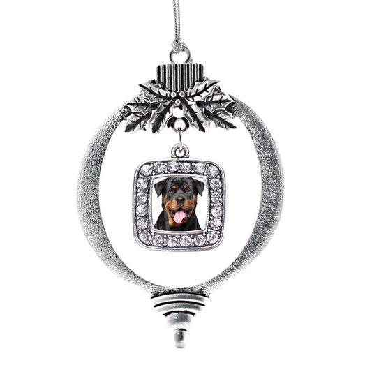 Silver Rottweiler Face Square Charm Holiday Ornament