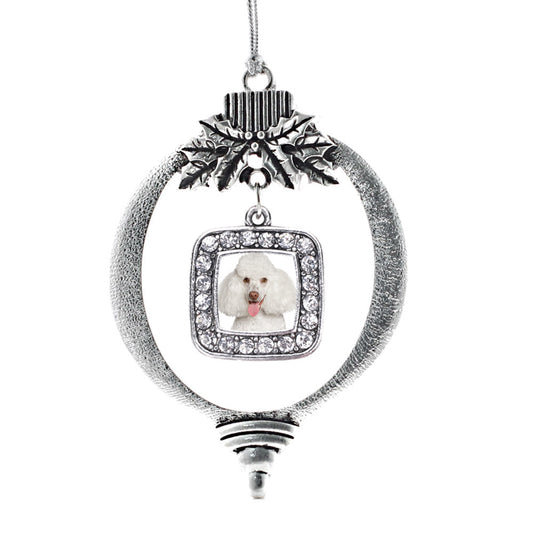 Silver Poodle Face Square Charm Holiday Ornament