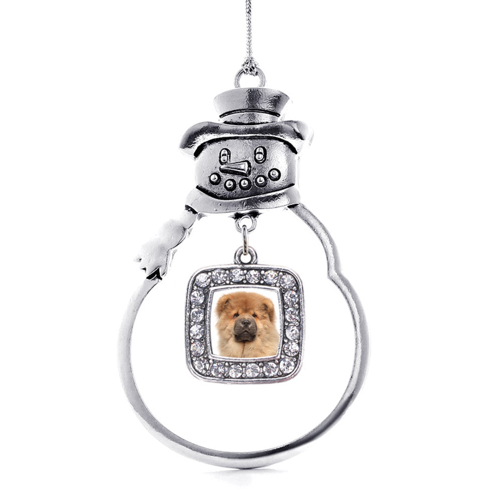 Silver Chow Chow Face Square Charm Snowman Ornament