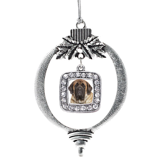 Silver Mastiff Face Square Charm Holiday Ornament
